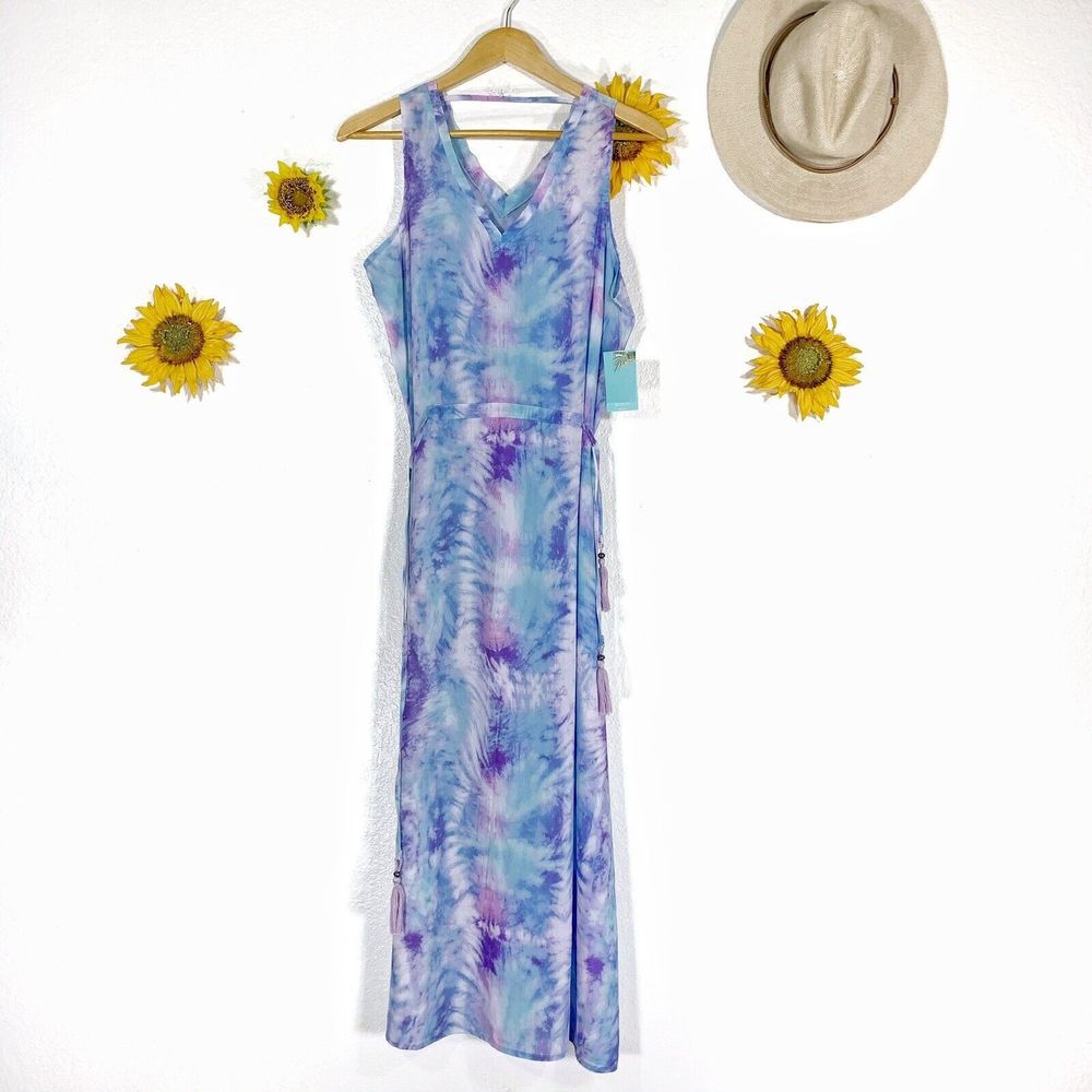 NWT Apana Resort Ethereal Tie Dye Sleeveless Tassle Maxi Dress Size Medium